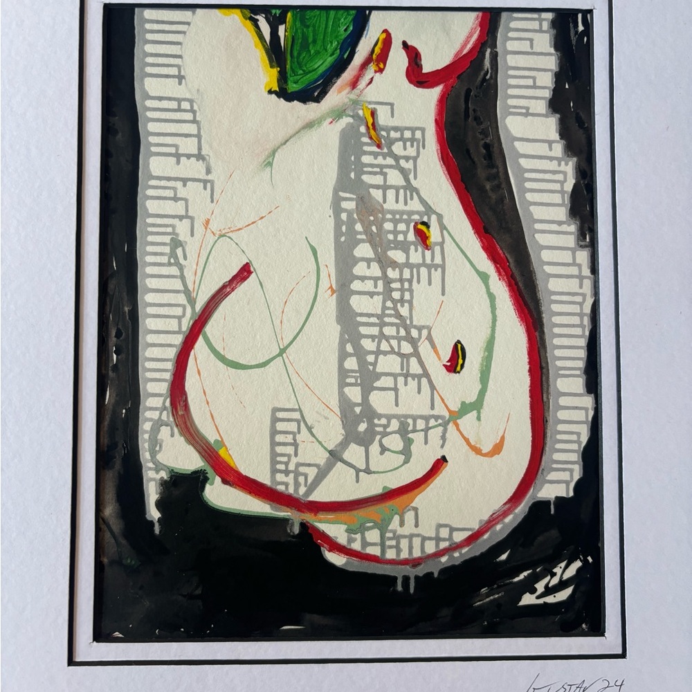 Abstract Art Print with Black, Red, and Green Accents